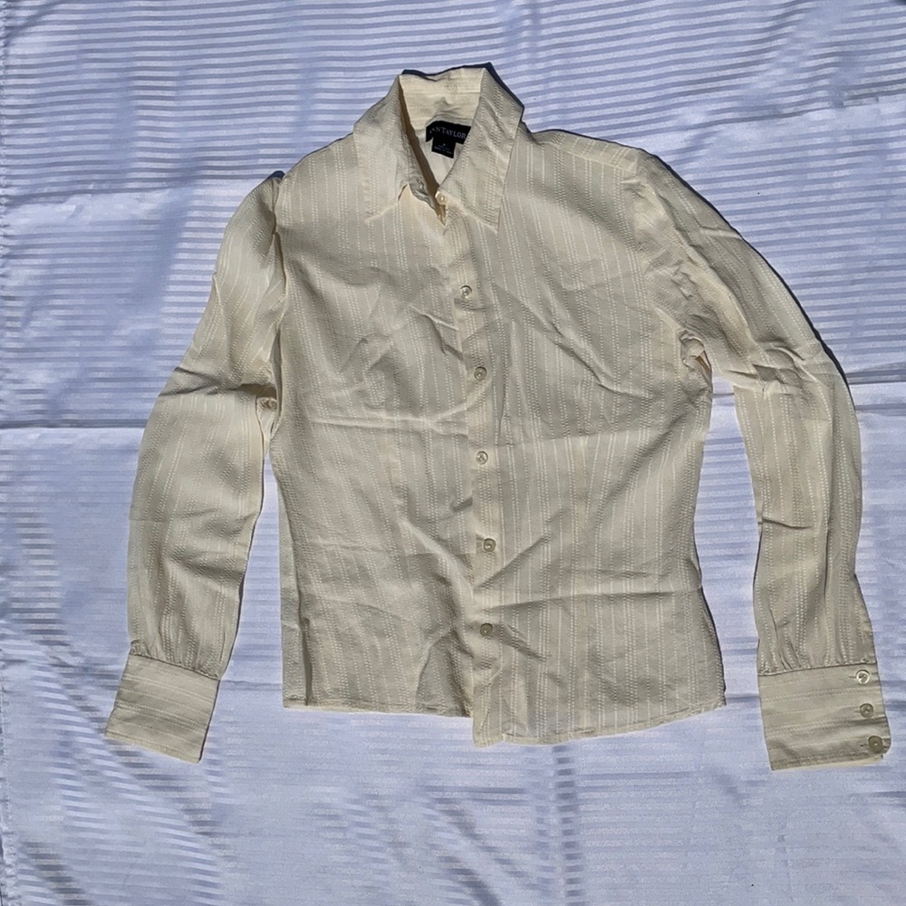 Ann Taylor silk cream button down blouse 4